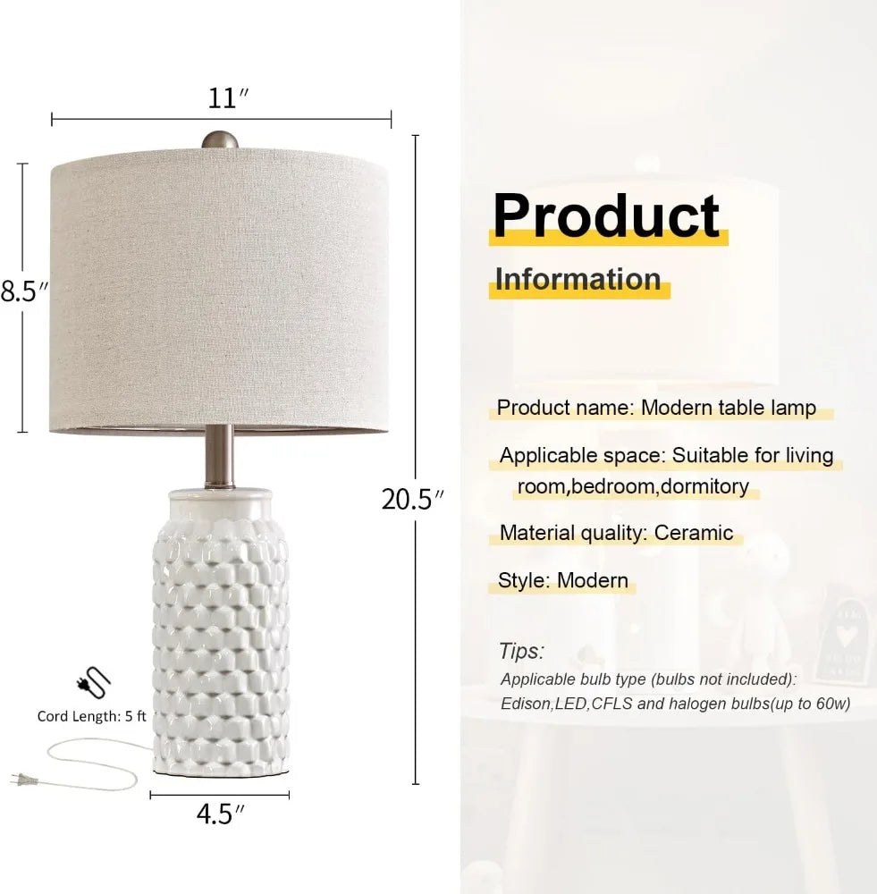 20.5" White Modern Ceramic Bedside Lamp