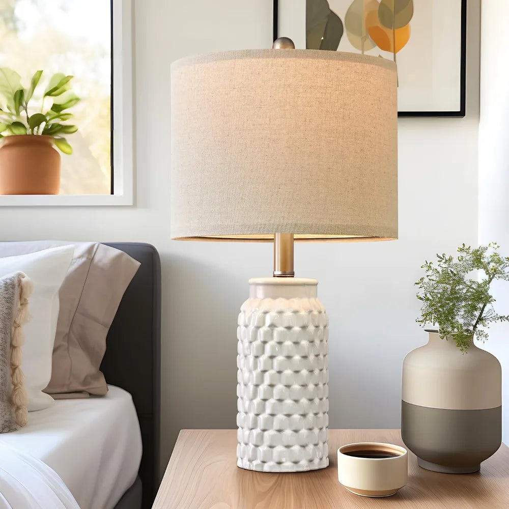 20.5" White Modern Ceramic Bedside Lamp