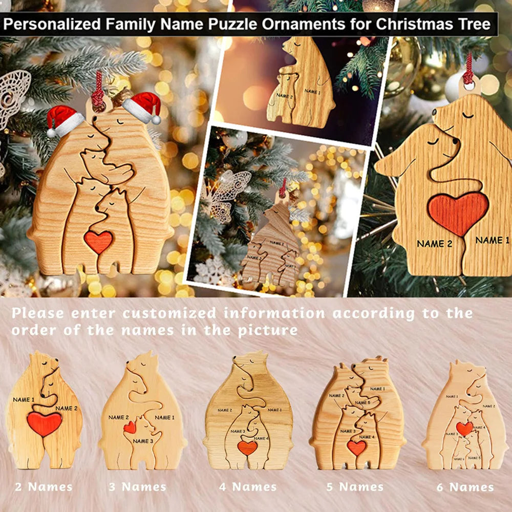 Personalized Custom Bear Family Wooden Puzzle