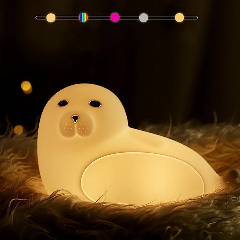 Cute Night Light Sea Lion Whale Rabbit Cat Silicone Night Lights Touch Sensor Rechargeable Bedroom Bedside Lamp For Kids Baby