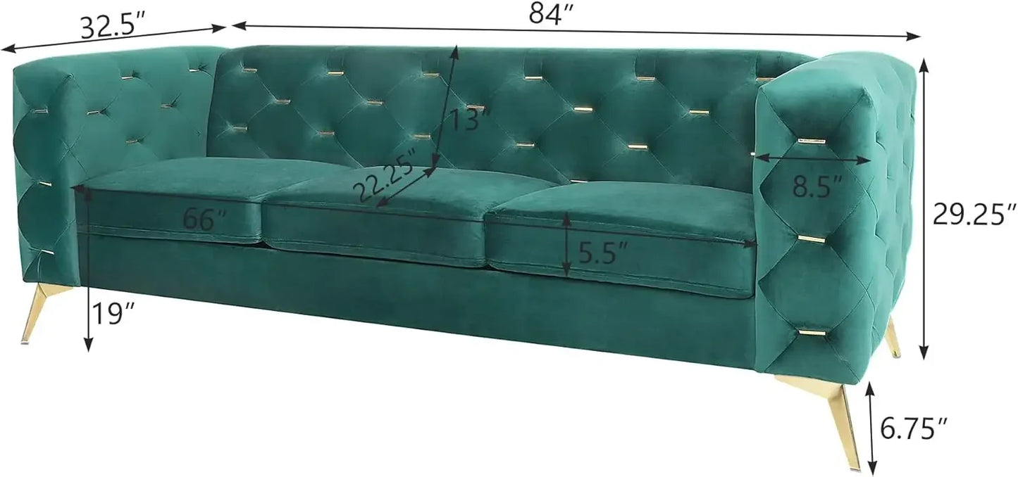 Velvet Button Tufted Upholstered Couch