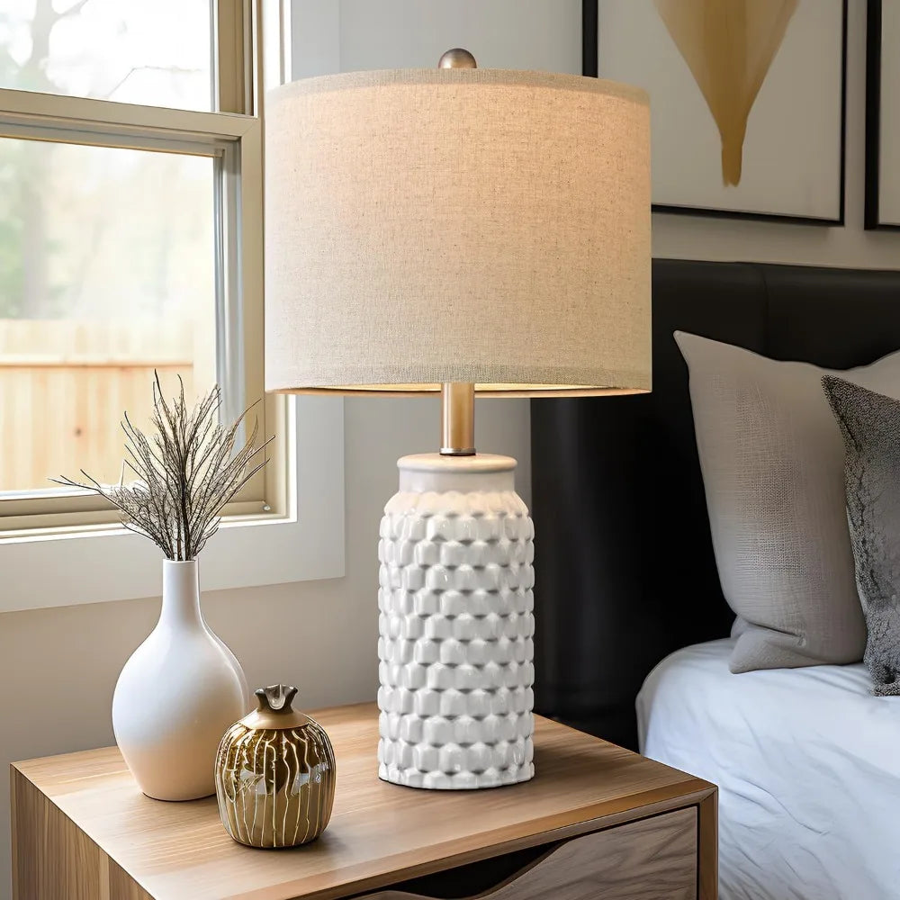 20.5" White Modern Ceramic Bedside Lamp