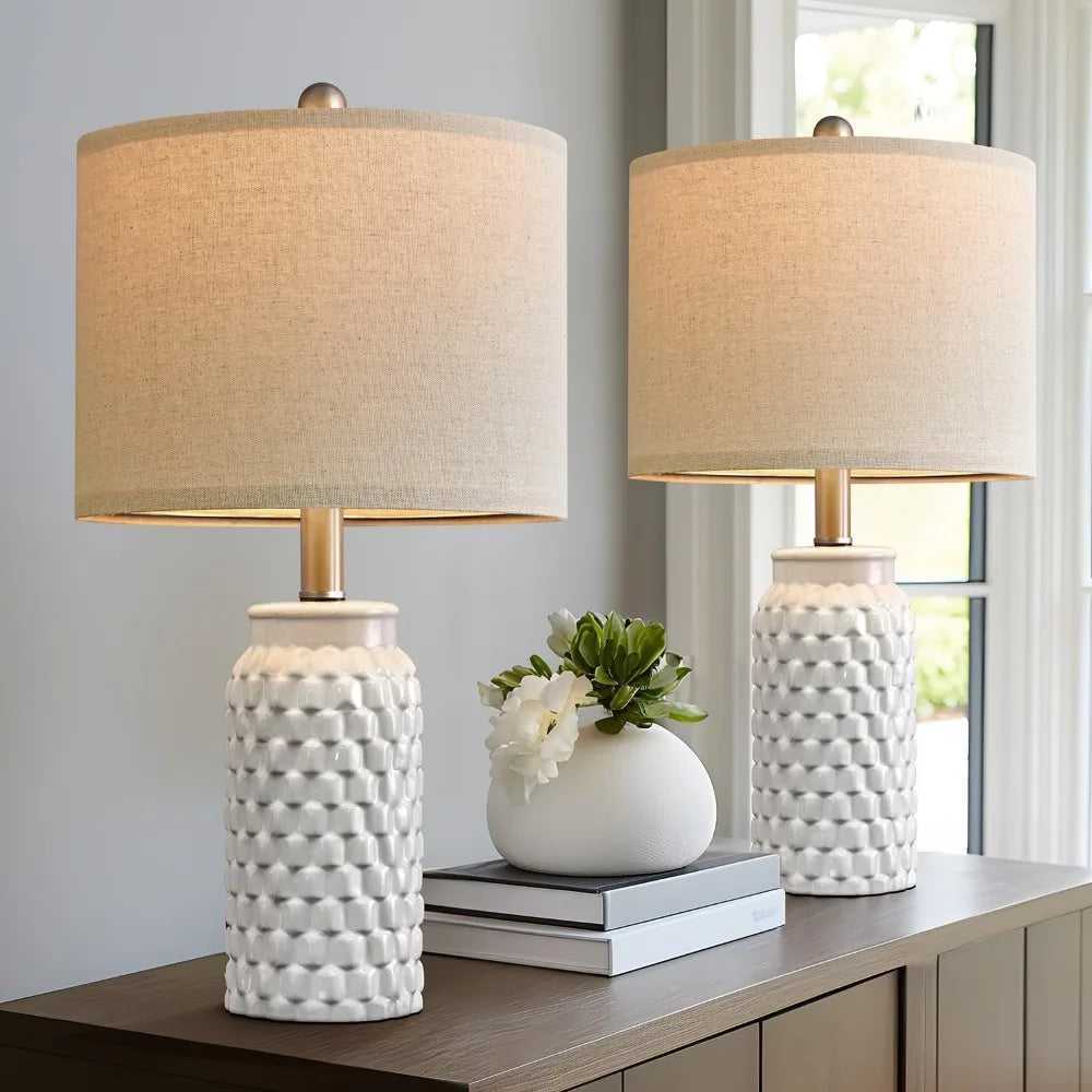 20.5" White Modern Ceramic Bedside Lamp