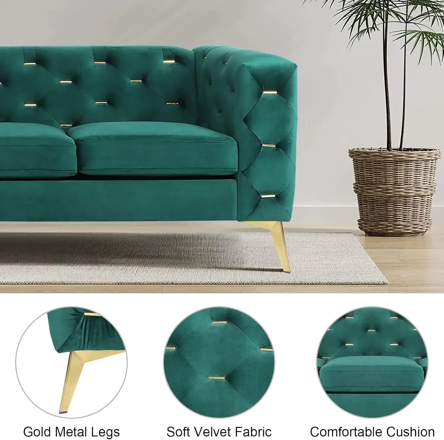 Velvet Button Tufted Upholstered Couch